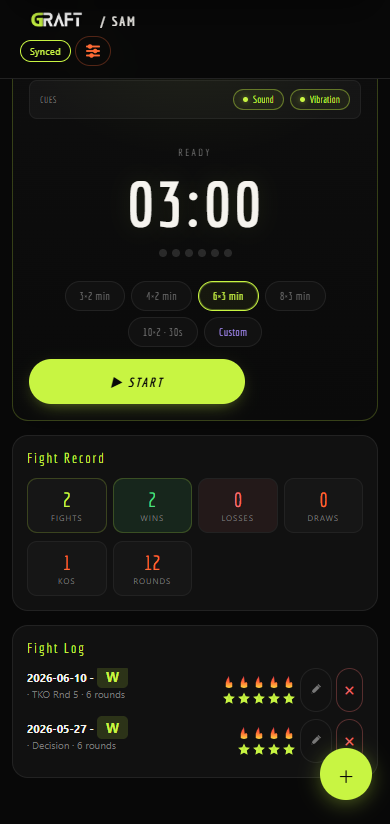 GRAFT boxing tracking: fight record and per-fight punch stats